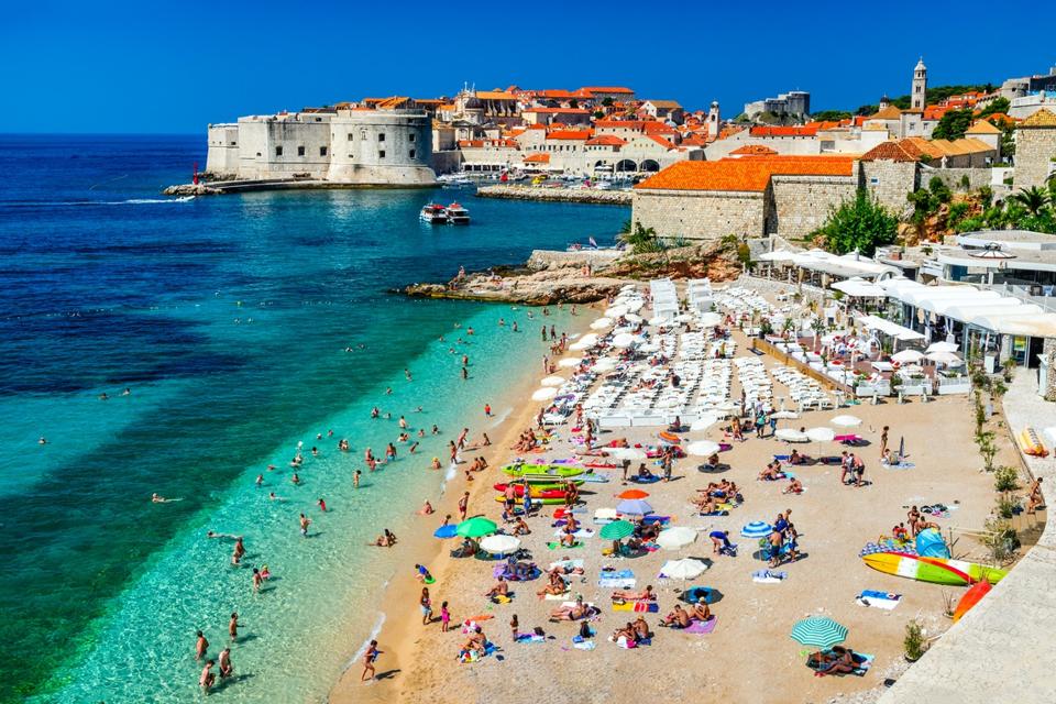 A beach with a great view of Dubrovnik's Old Town.