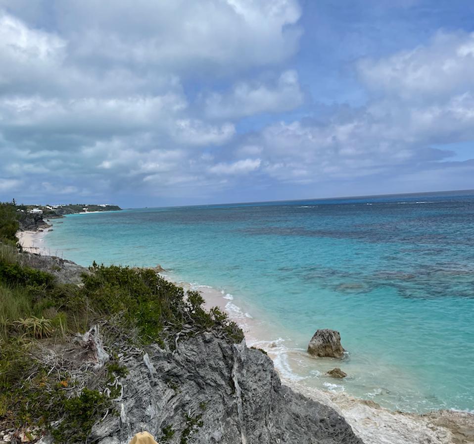 Looking at the pink sand of Bermuda and the turquoise ocean