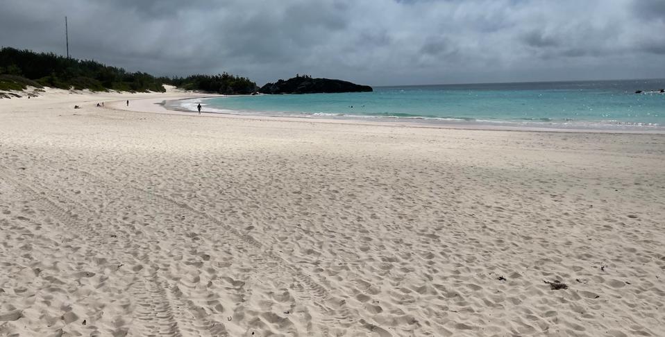 Looking out at the beach and water at Horseshoe Bay Beach, Bermuda