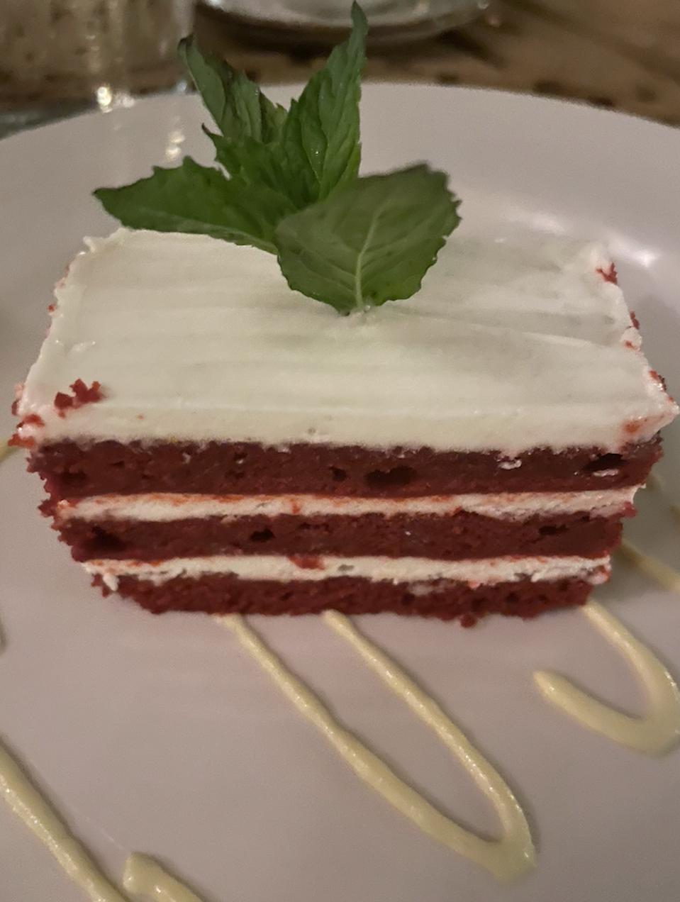 Red velvet cake at The Loren at Pink Beach