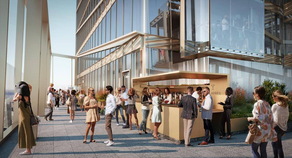Diners gather at the 1,020 foot tall observatory deck atop One Vanderbilt