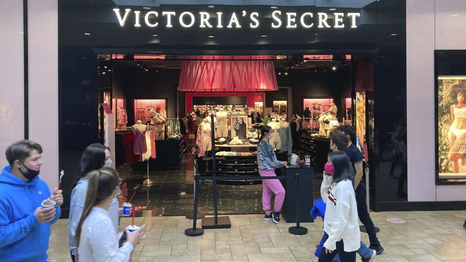 Shoppers outside of a Victoria's Secret store at a mall in Scranton, Pennsylvania, on Monday, May 3, 2021.