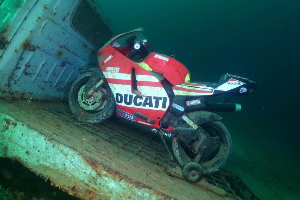 Baby Ducati at bottom of Lake Como