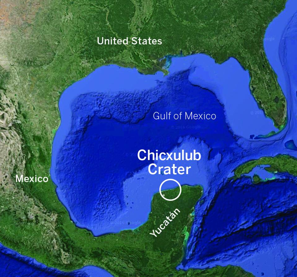Il cratere lasciato dall'asteroide che ha spazzato via i dinosauri si trova nello Yucatán.