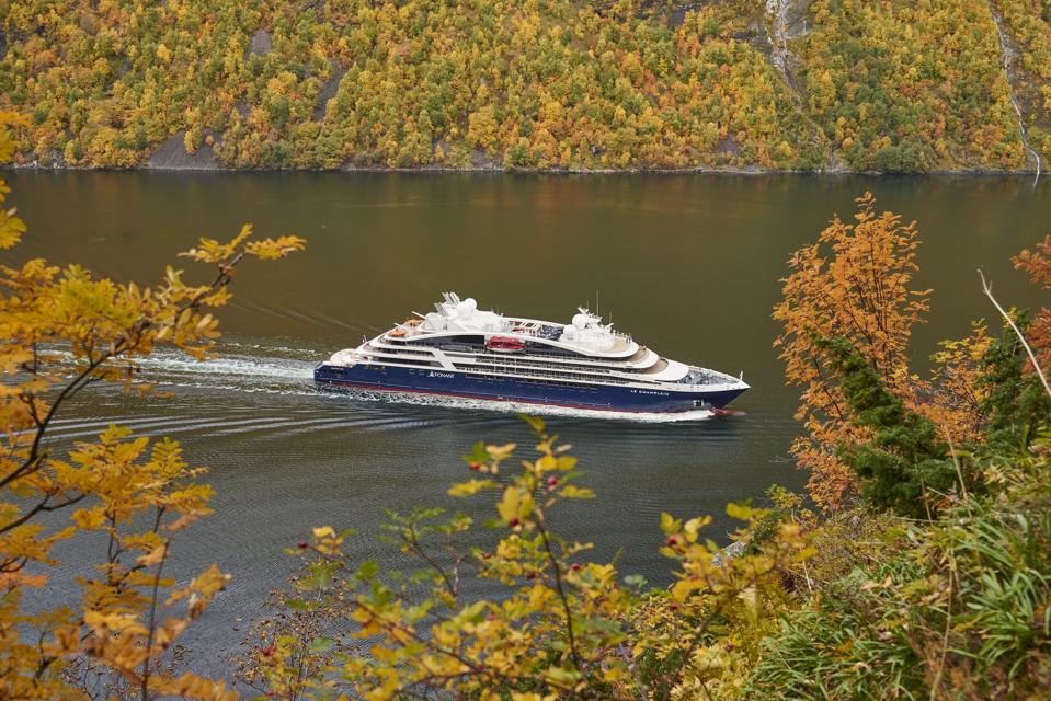 The Le Champlain explorer vessel sets sail on the waters of Europe.