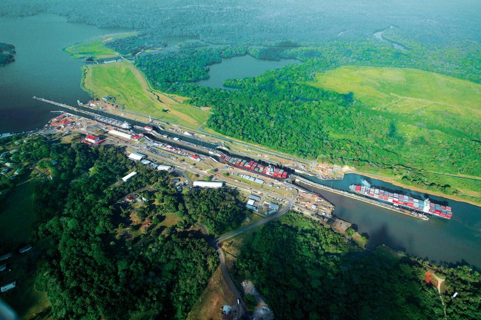 Aerial shot of the Panama Canal