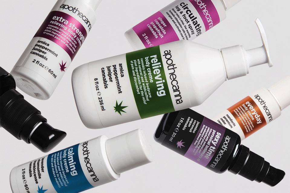 Apothecanna's colorful assortment body care products.