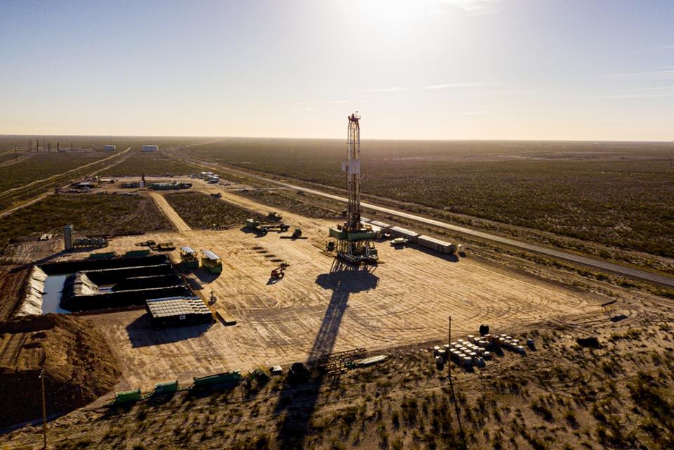 Oil Field Fracking Location Gas Plant Fuel Burn Off Location with Flames at Sunset in the Delaware River Basin Cimarex Cabot