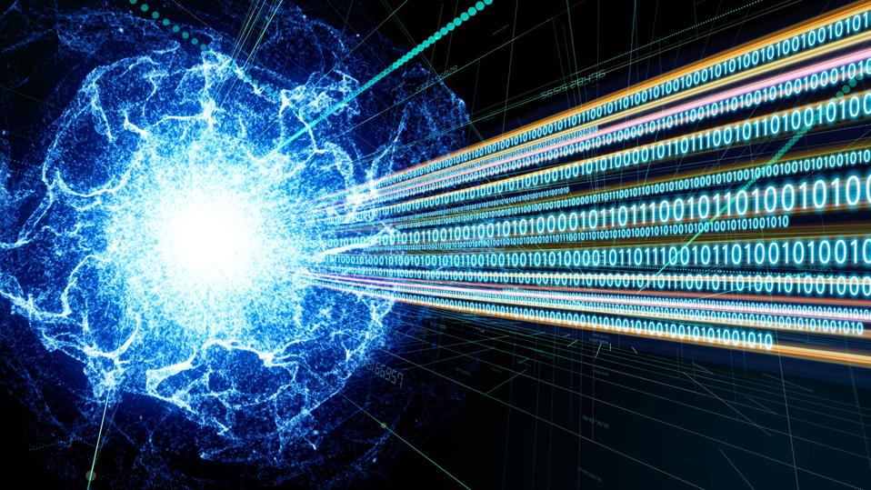 Quantum computing, digital communication network, technology abstract.