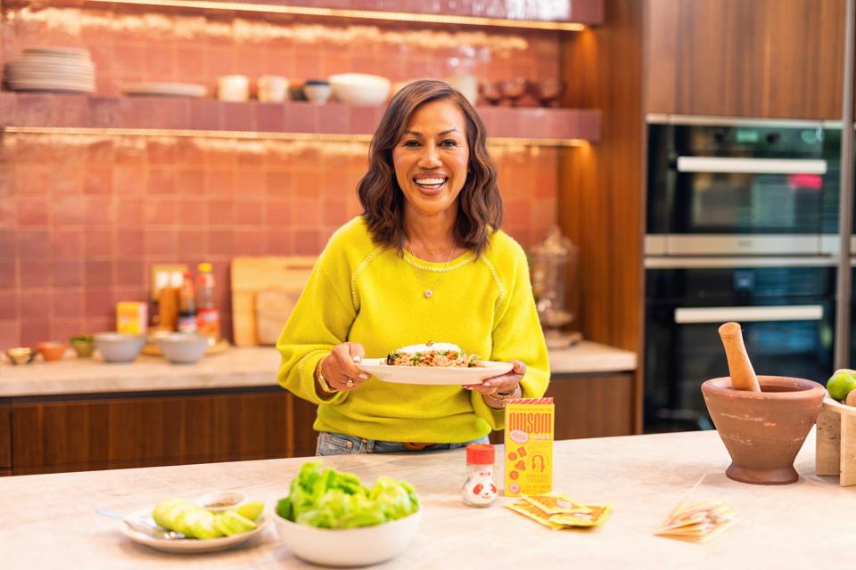 Pepper Teigen showing off her new dish, Thai Krapow.