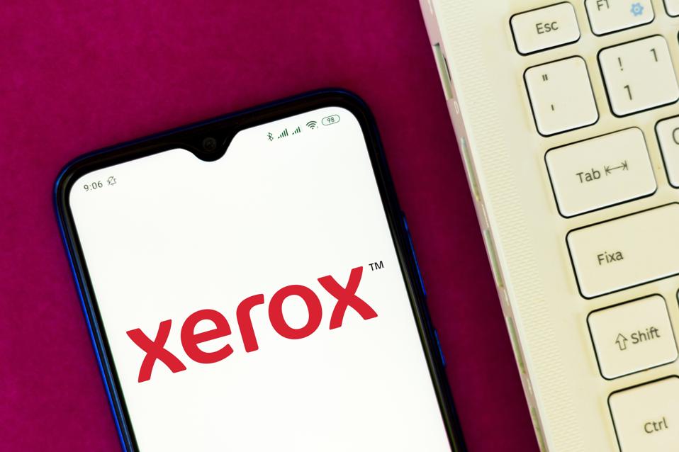 In this photo illustration the Xerox Corporation logo seen...
