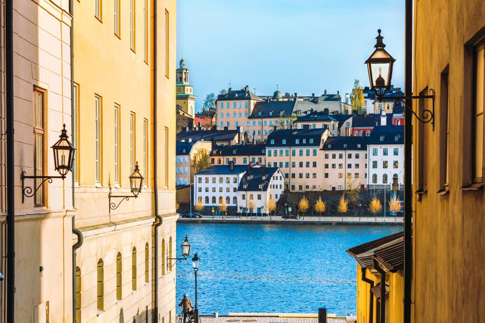 Riddarholmen, an old town in Stockholm, Sweden on the Baltic sea.