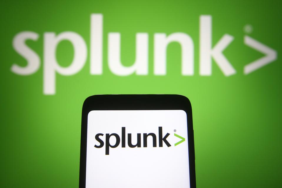 In this photo illustration the Splunk logo is seen on a...