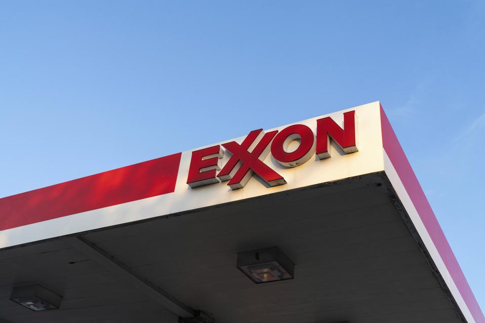 A view of an Exxon logo at a Gas Station in NYC - 10/20/20