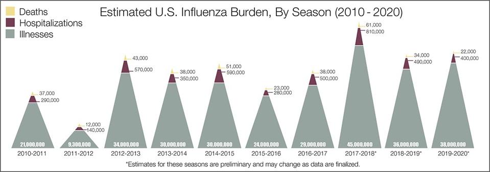 Estimated U.S. influenza burden from 2010-2020