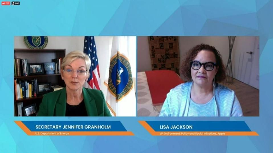 Energy Secretary Jennifer Granholm and Apple VP Lisa Jackson at ARPA-E's 2021 Innovation Summit (virtual)