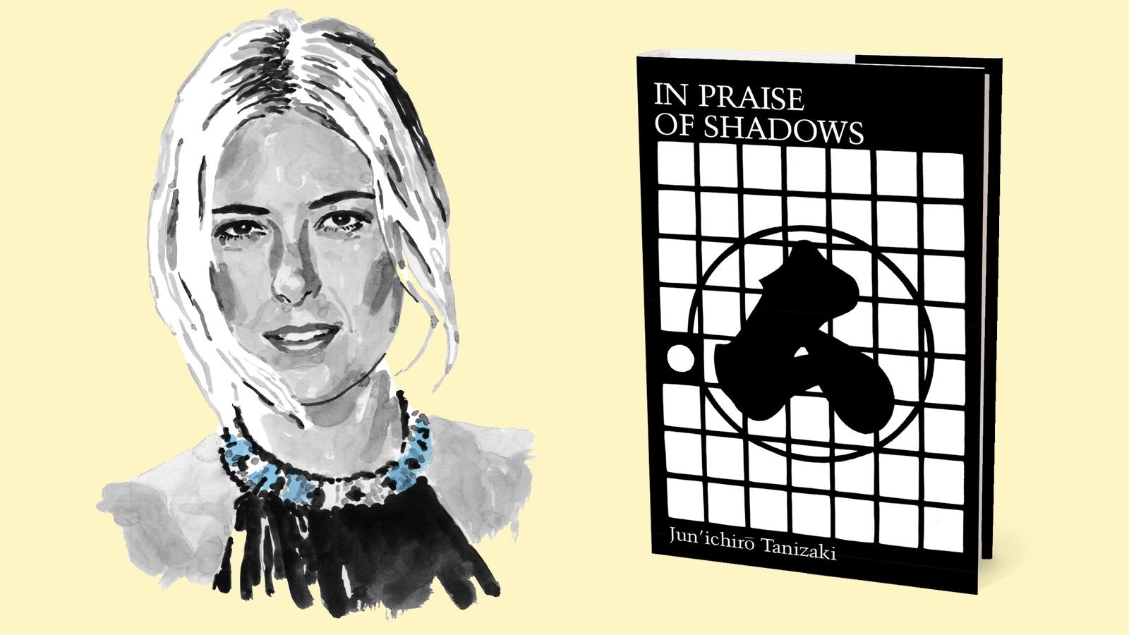 An illustration of Maria Sharapova alongside the novel 'In Praise Of Shadows' by Jun'ichirō Tanizaki.