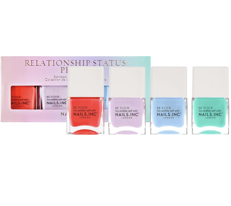 10 Makeup And Beauty Brands To Shop During Pride Month To Support The LGBTQ Community-NAILS INC. Relationship Status: Proud Nail Polish Set