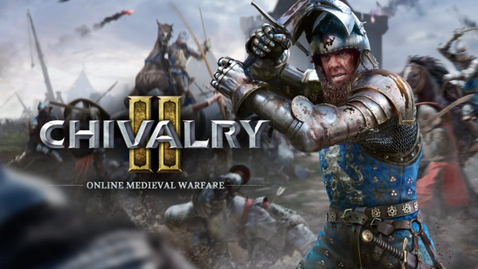 Chivalry 2 knight with a two-handed sword bedecked in armor charging into battle.