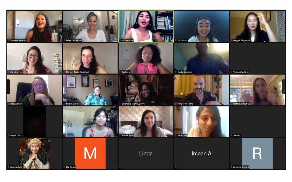 With ‘Cyber Collective,’ BIPOC Women Educate On Digital Data Privacy And Ethics A Zoom screenshot with boxes of men and women.