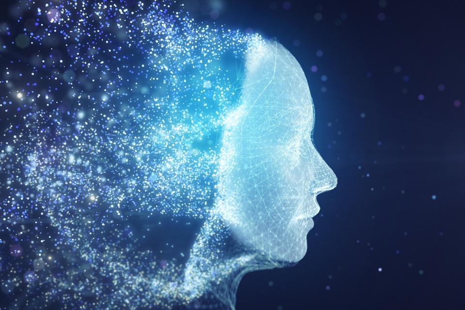 Particle data forming AI robot face