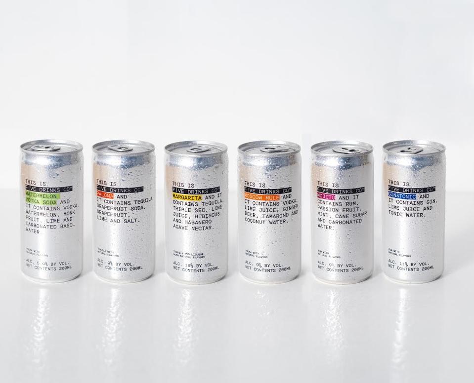 Cans of F!VE Drinks Co. cocktails