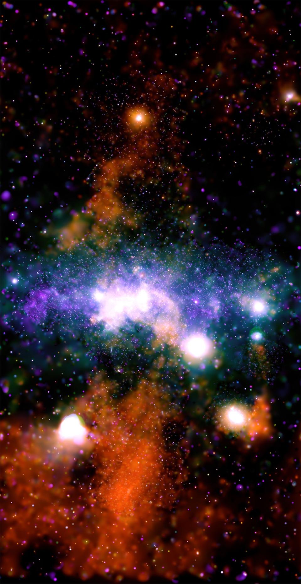 Four-color image of the X-rays surrounding the galactic plane.