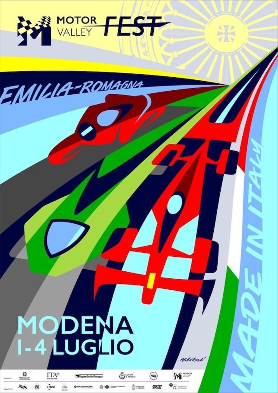 Official poster of the Motor Valley Fest designed by Aldo Drudi