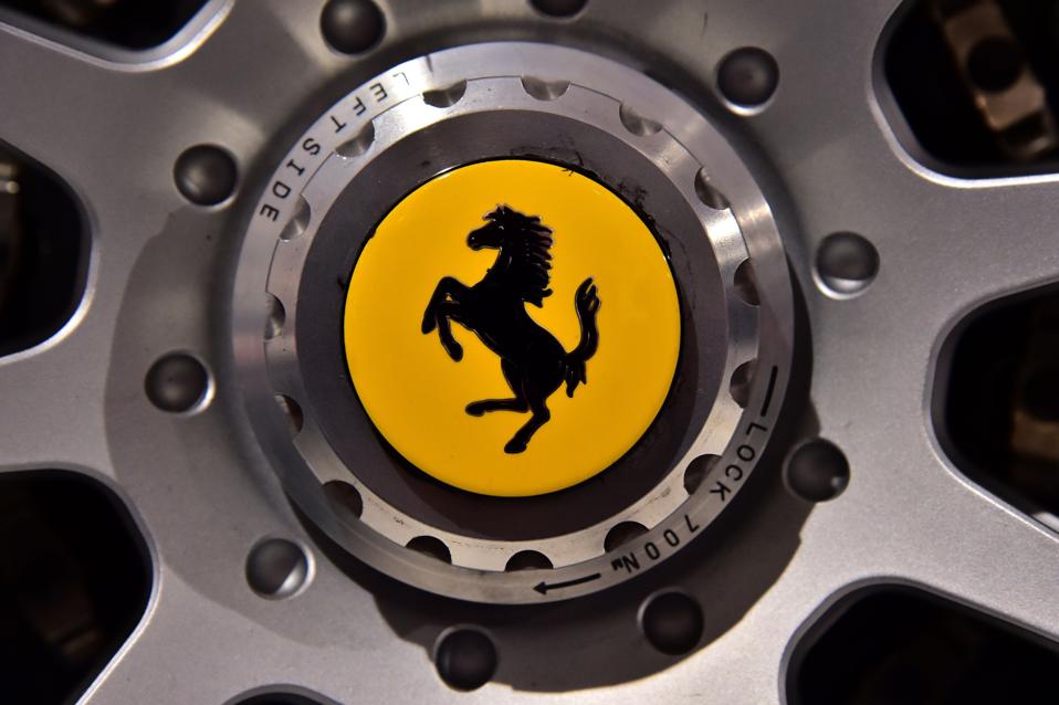 The famous logo of car maker Ferrari representing a prancing horse pictured at the Ferrari Museum in Maranello.
