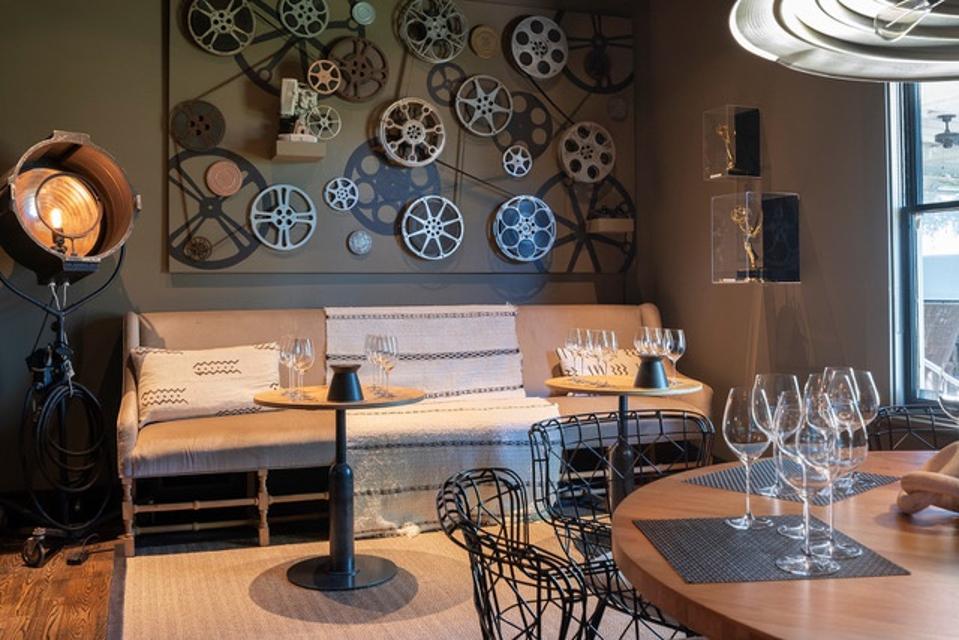 The Hollywood-themed tasting room is a nod to Rich and Leslie's television backgrounds.