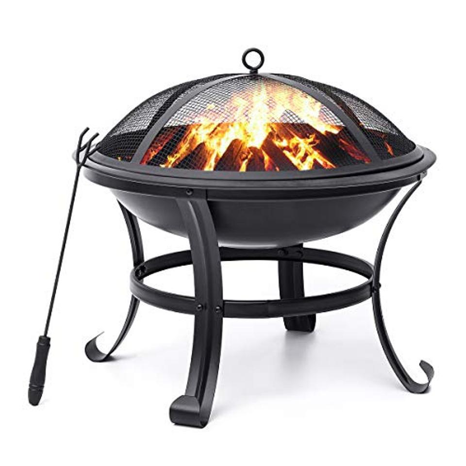 Amazon prime day: KINGSO Fire Pit, 22'' Fire Pits Outdoor Wood Burning Steel BBQ Grill Firepit Bowl with Mesh Spark Screen Cover Log Grate Wood Fire Poker for Camping Picnic Bonfire Patio Backyard Garden Beaches Park