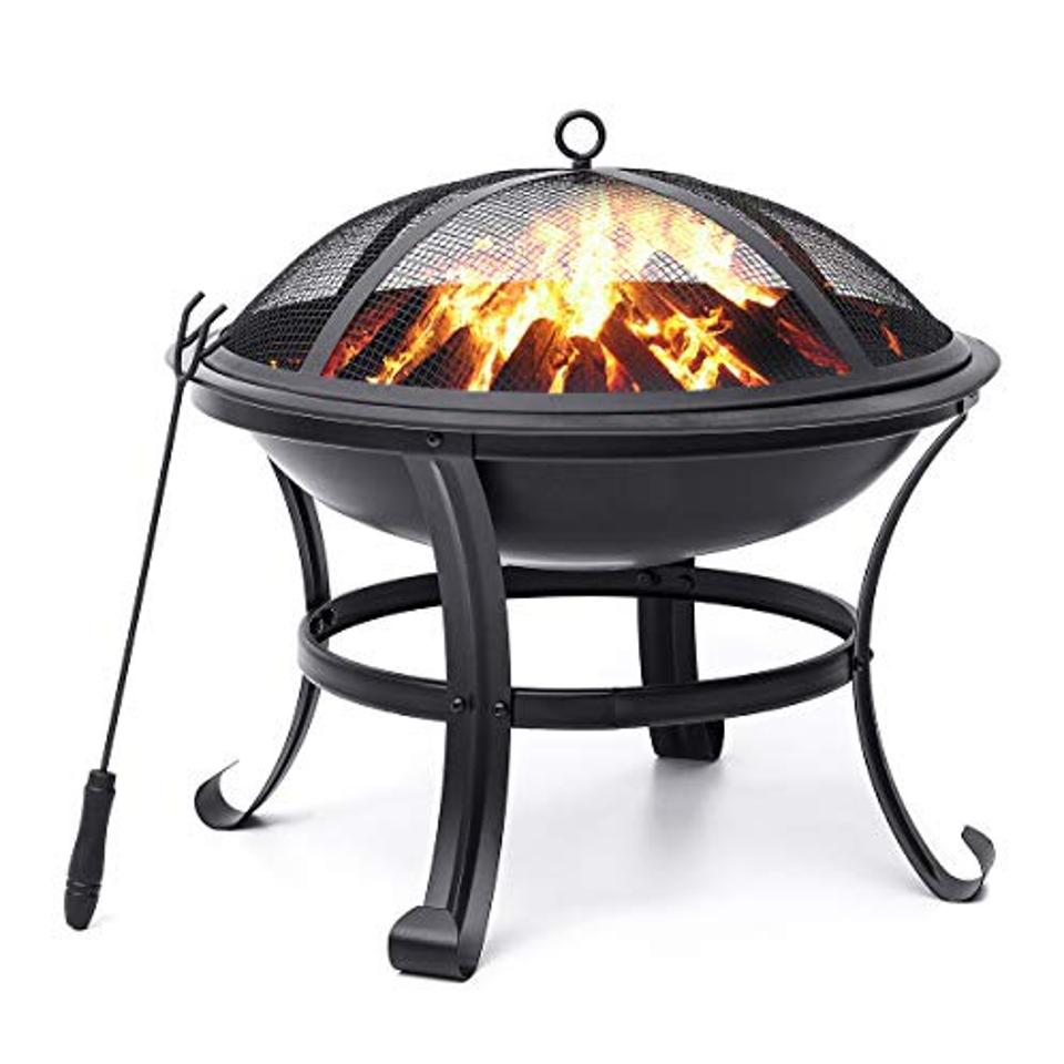 Amazon prime day: KINGSO Fire Pit, 22'' Fire Pits Outdoor Wood Burning Steel BBQ Grill Firepit Bowl with Mesh Spark Screen Cover Log Grate Wood Fire Poker for Camping Picnic Bonfire Patio Backyard Garden Beaches Park