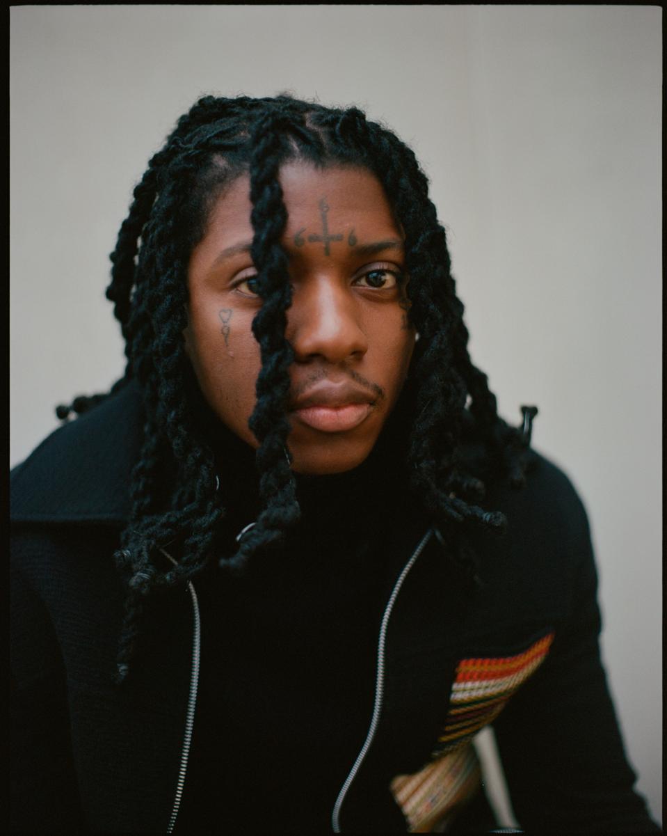 SahBabii wearing Bethany Williams behind the scenes from ″Passage″ by Solange Knowles and Saint Heron for The International Woolmark Prize.