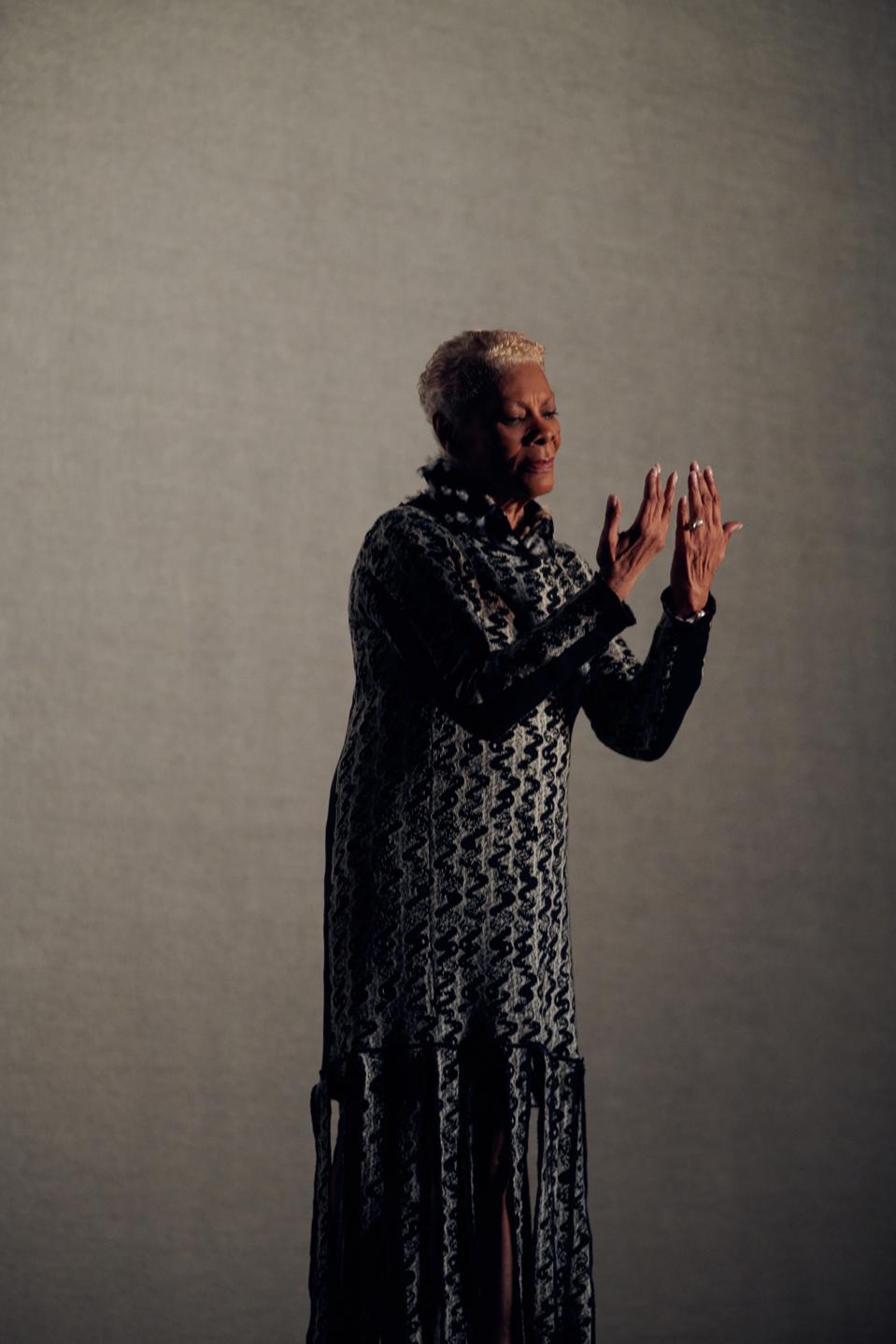 Dionne Warwick wearing Thebe Magugu behind the scenes from ″Passage″ by Solange Knowles and Saint Heron for The International Woolmark Prize.