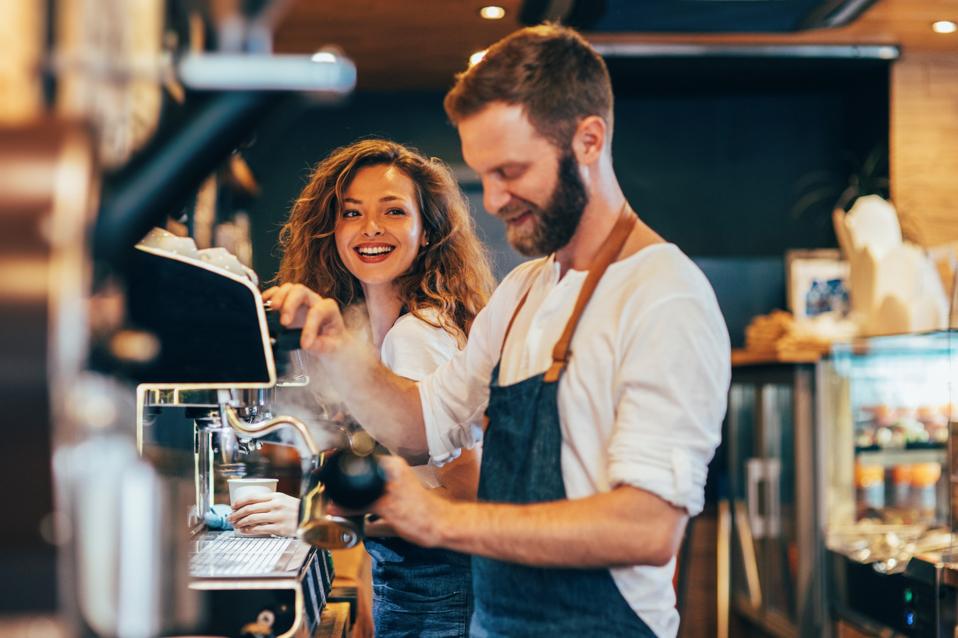 Baristas making coffee