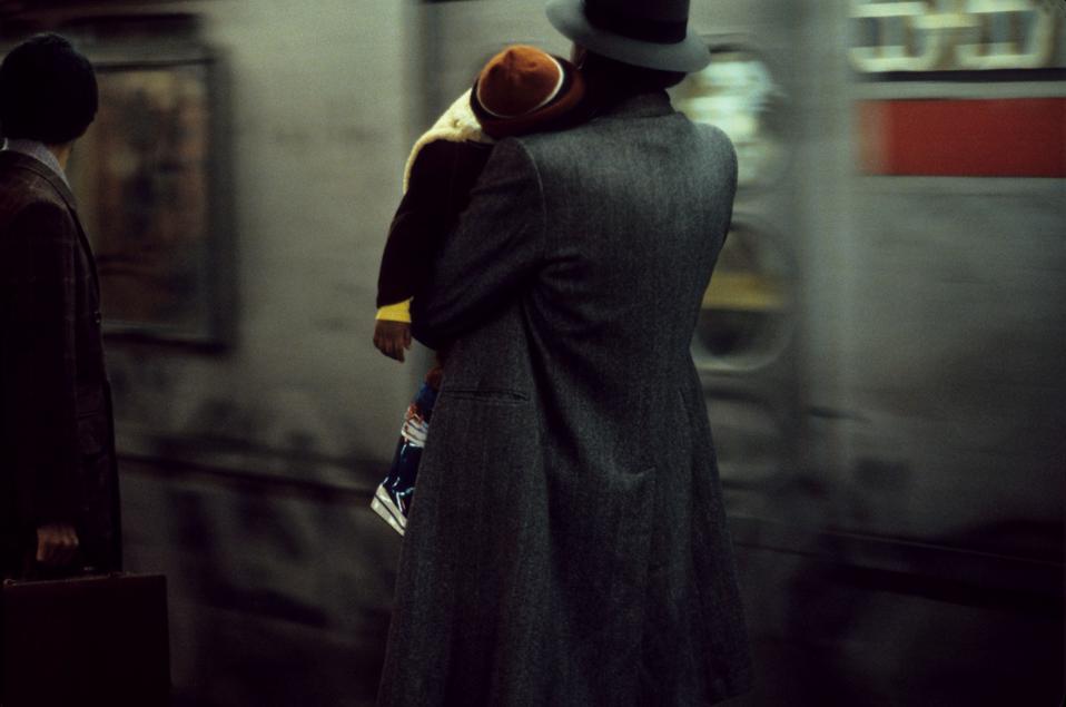 Father and child in the subway, New York, 1984.