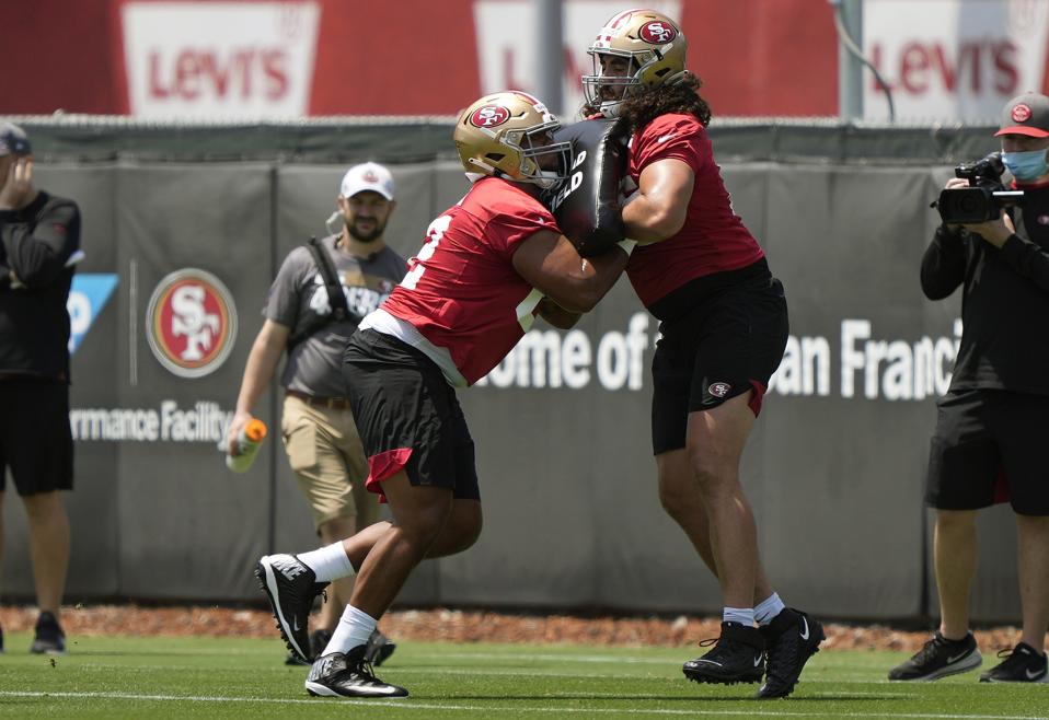 San Francisco 49ers rookie Aaron Banks during minicamp in Santa Clara.