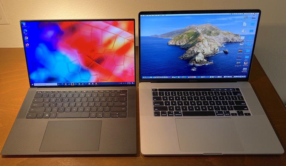 Dell XPS 15 9500 (a sinistra) e MacBook Pro da 16 pollici.