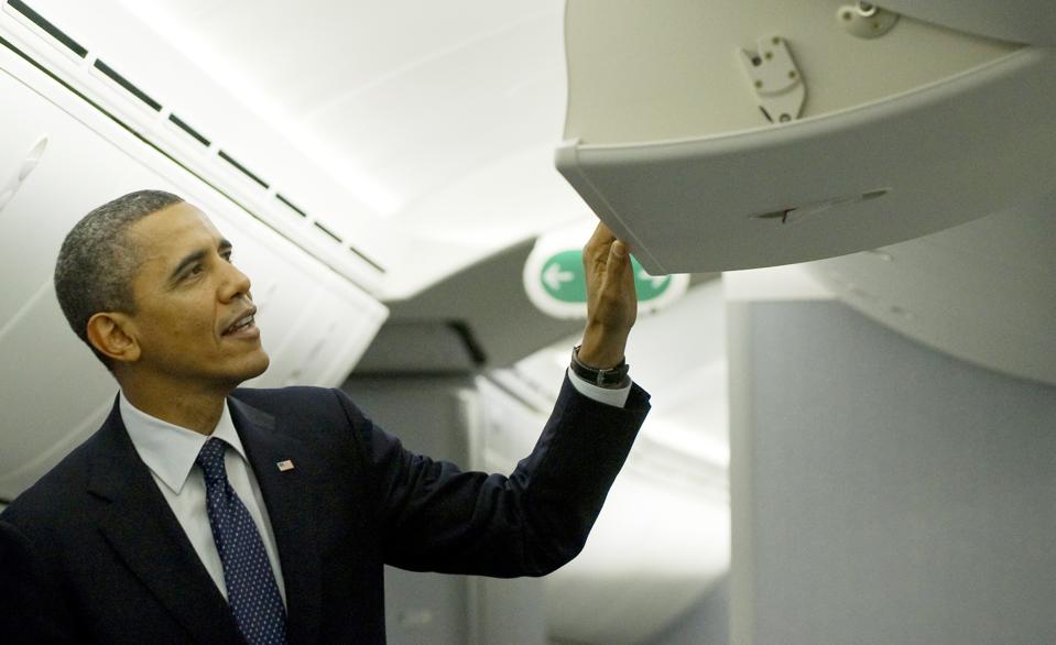 US President Barack Obama looks at the o