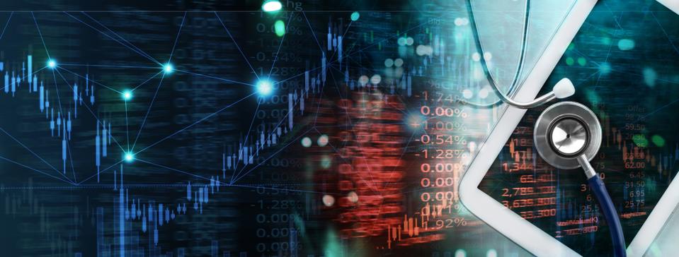 stethoscope and graph of stock market