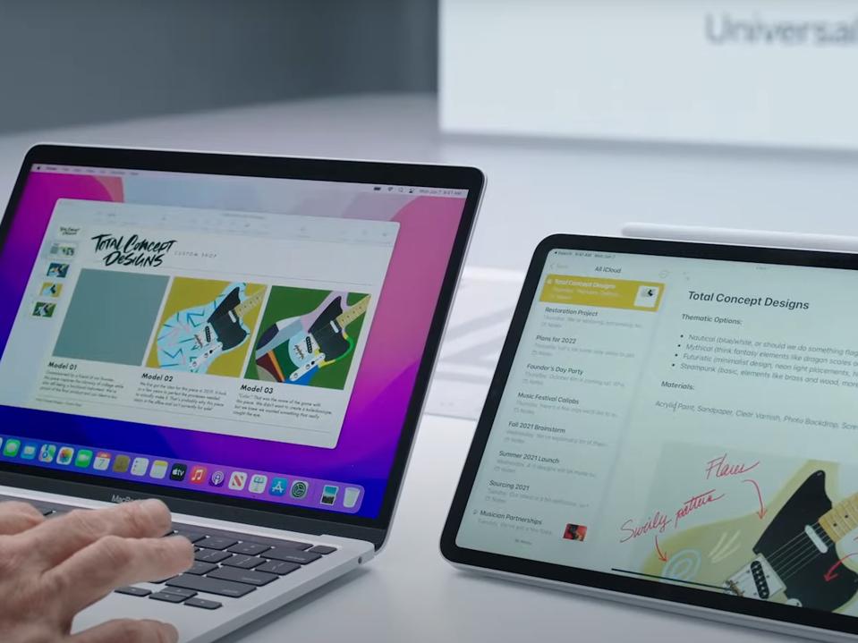 iPad Pro and MacBook being used side-by-side with Universal Control feature.