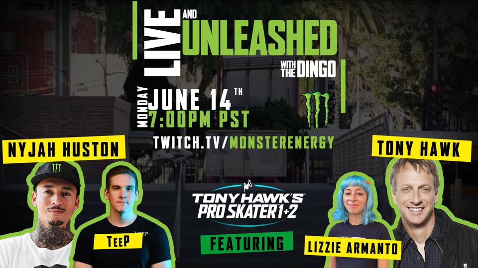 Tony Hawk, Nyjah Huston, Lizzie Armanto and pro gamer Tyler “TeeP” Polchow compete.