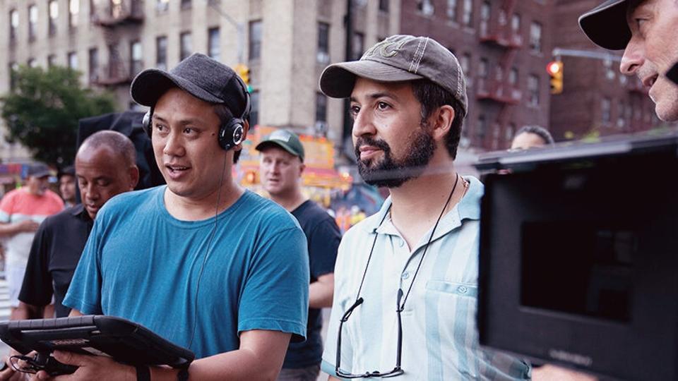 Jon M. Chu and Lin-Manuel Miranda on the set of the film 'In The Heights'