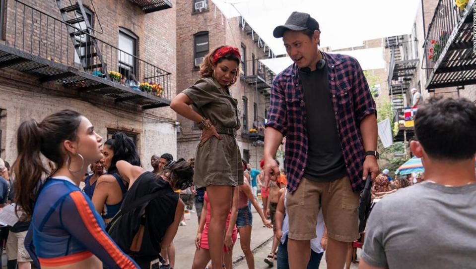 Jon M. Chu on-set with the cast of 'In The Heights' film