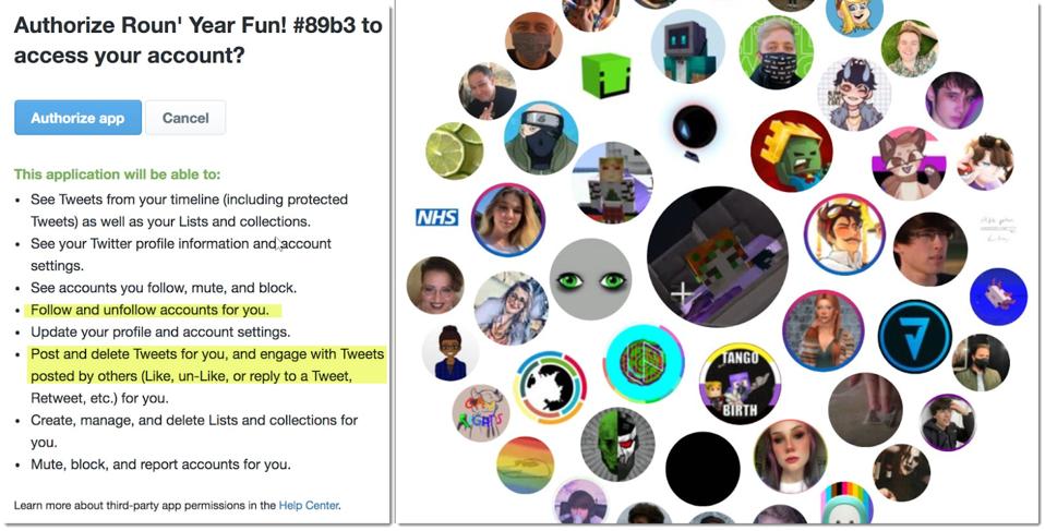 sample permissions and ″circle of friends″ chart