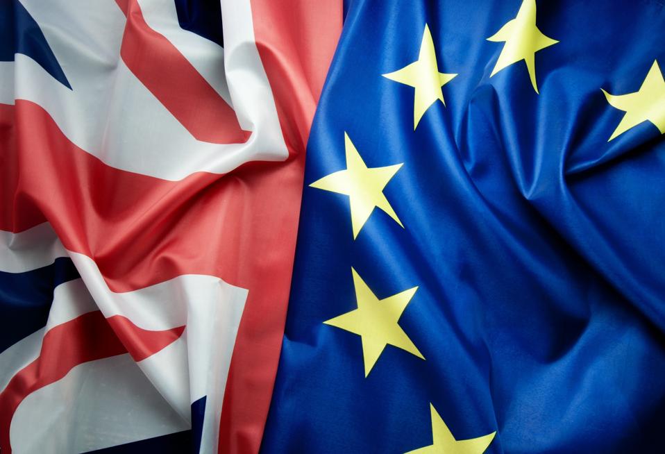 British and European flags Brexit concept