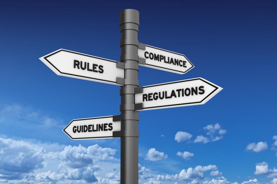 COMPLIANCE RULES REGULATIONS GUIDELINES Directional Sign - 3D Rendering