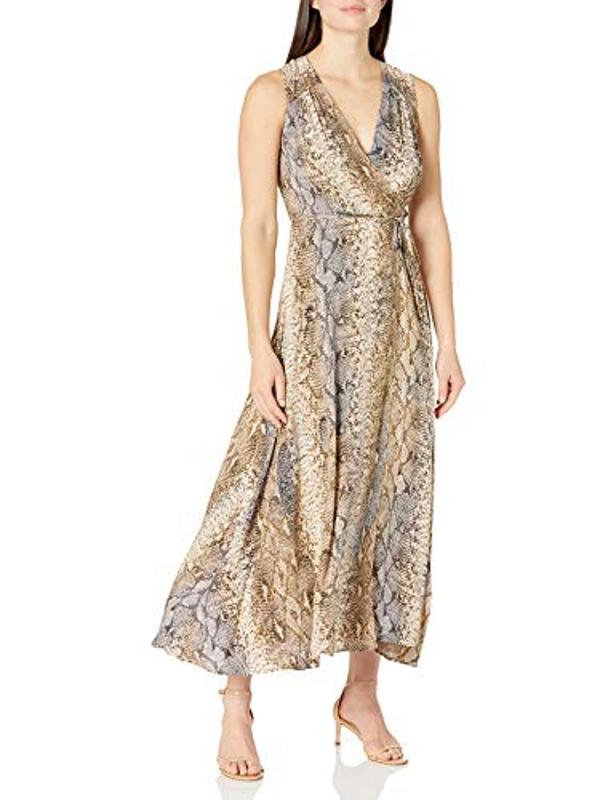 30 Early Prime Day Deals On Women’s Fashion -Calvin Klein Women's Sleeveless Faux Wrap Maxi Dress with Yoke