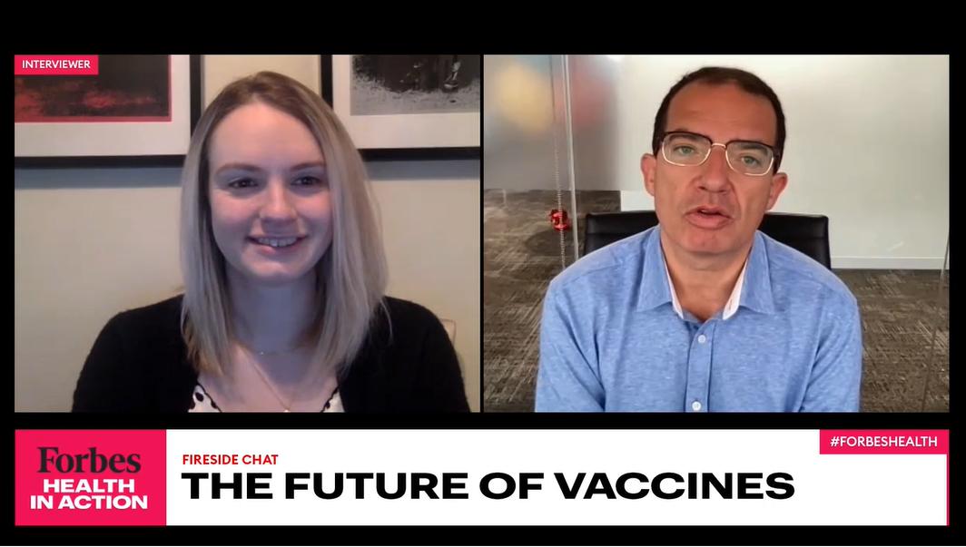 Forbes reporter Leah Rosenbaum and Moderna CEO Stéphane Bancel at Forbes Health in Action.