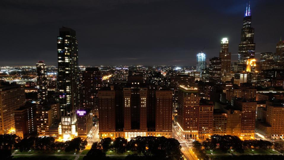 nighttime building